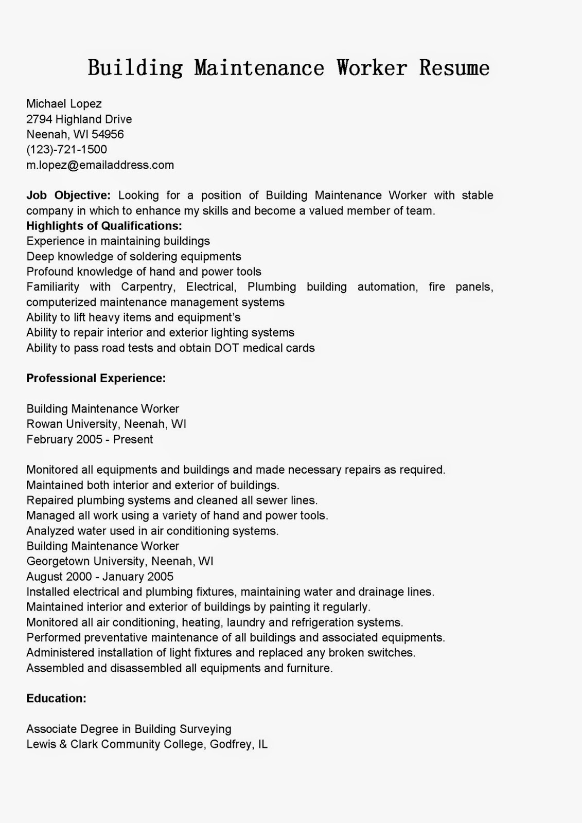 sample resume for utility and maintenance engineer