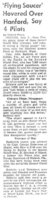 Flying Saucer Hovers Over Hanford Atomic Plant – United Press 7-5-1952 Flying Saucer Hovers Over Hanford Atomic Plant – United Press 7-5-1952