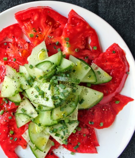 It's still summer: tomato, cucumber, and chive salad