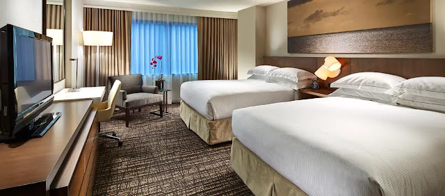The Hilton Mission Valley hotel in San Diego offers pet-friendly accommodations and modern guest room amenities throughout.