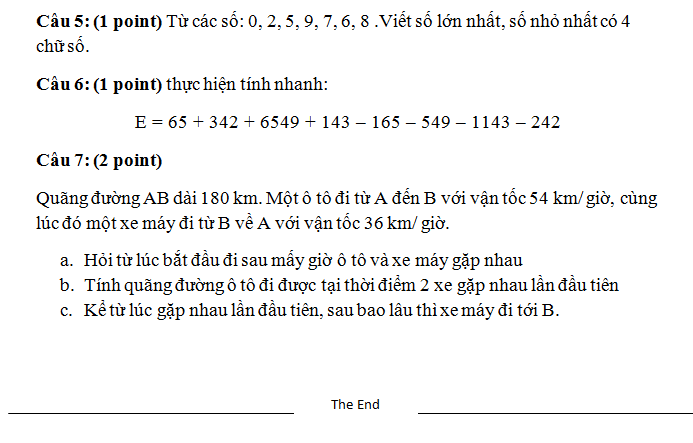Đề kiểm tra toán lớp 5 học kỳ 2