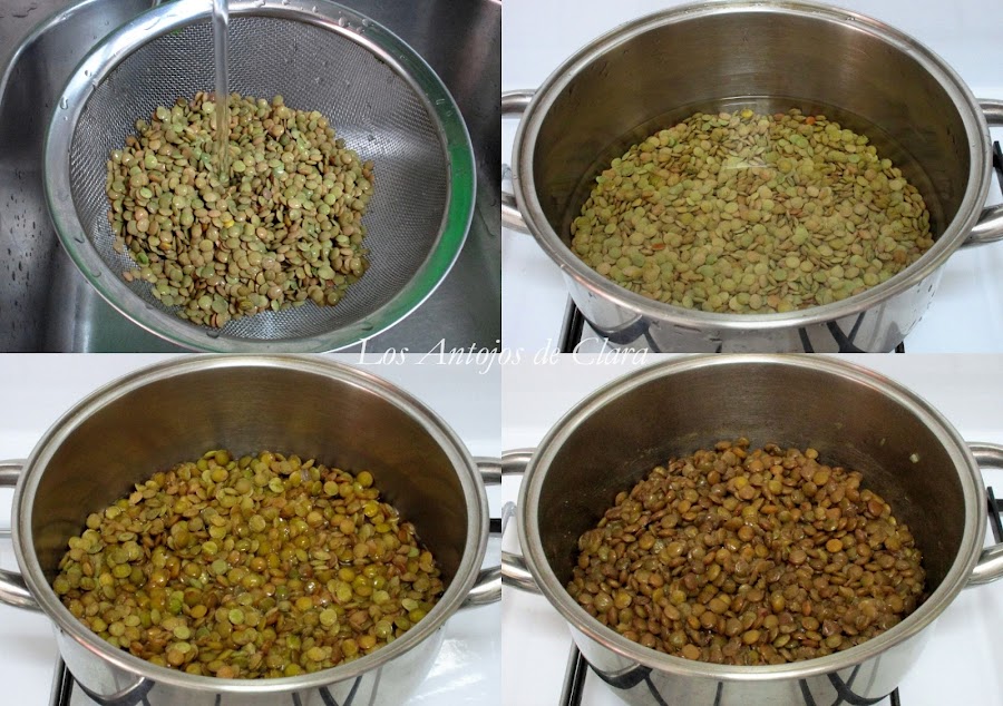 Preparación arroz con lentejas