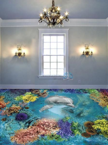3D flooring art with dolphin and sea charm