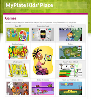 screenshot of Games page on MyPlate Kids' Place website