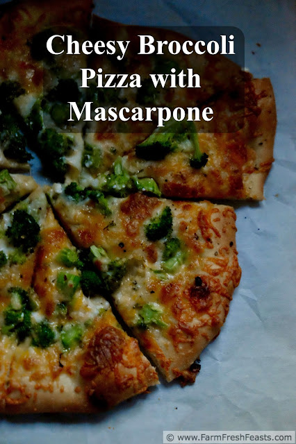 The classic combination of broccoli and cheese--in pizza form! With a creamy layer of mascarpone cheese on the crust, this pizza lets the beloved flavors of broccoli and cheddar shine through.