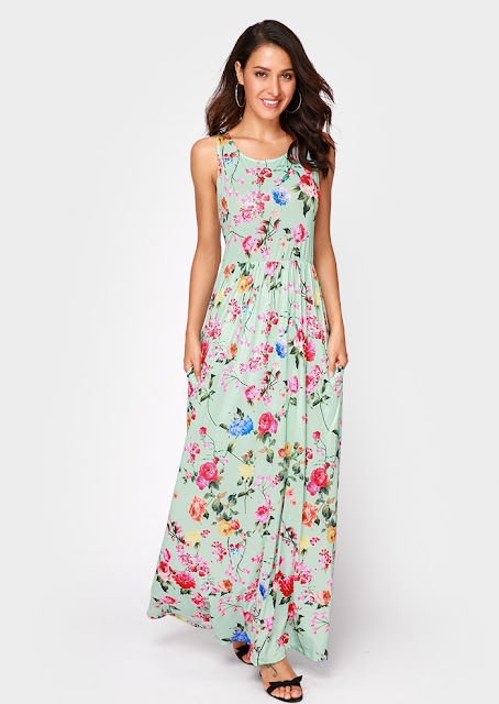 Floral Pocket Sleeveless Casual Maxi Dress