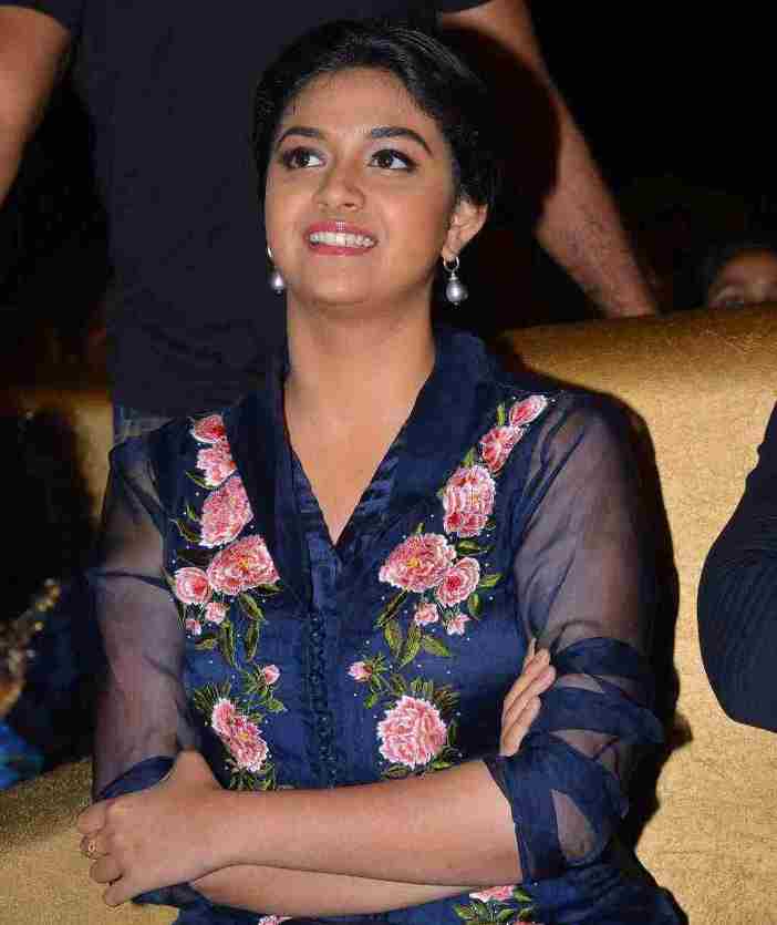 Keerthy Suresh Stills At Telugu Movie Audio Launch In Blue Dress
