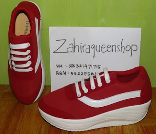 Sepatu Wedges Vans Replika Untuk Wanita Warna Merah Dan Hitam