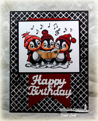 North Coast Creations Stamp set: Caroling Penguins, North Coast Creations Custom Dies: Happy Birthday, Our Daily Bread Designs Paper Collection: Chalkboard