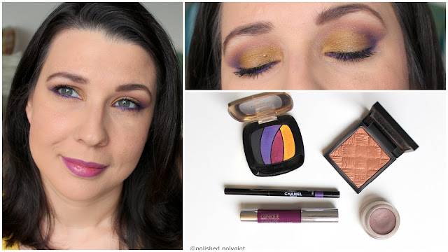 Makeup look in mustard yellow and purple