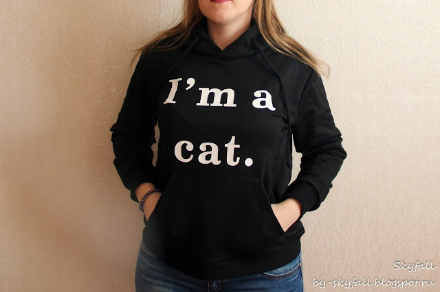Front Pocket Letter Graphic Cat Hoodie