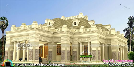 Single storied luxury Colonial home plan