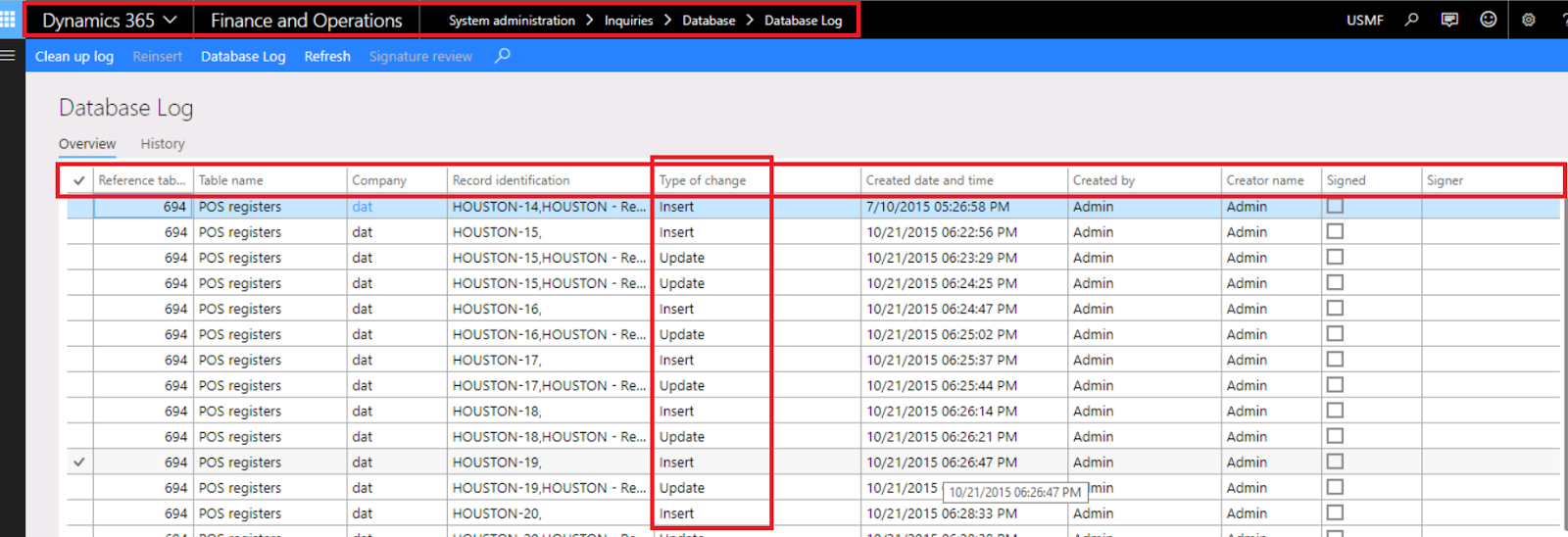 How to activate database log in dynamics 365?