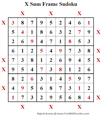 Answer of X Sum Frame Sudoku Puzzle (Daily Sudoku League #211)