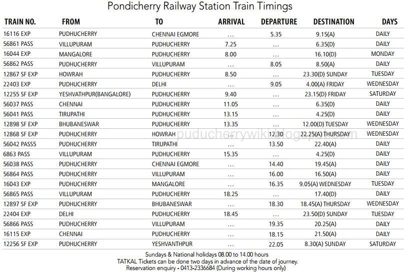 Pondicherry Train Timings Puducherry Informations