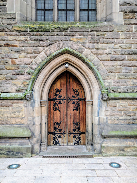 Neo-gothic door of St. Martin's by the Bullring in Birmingham, UK