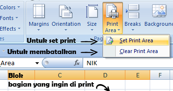 Cara print area yang dipilih pada MS. Office Excel