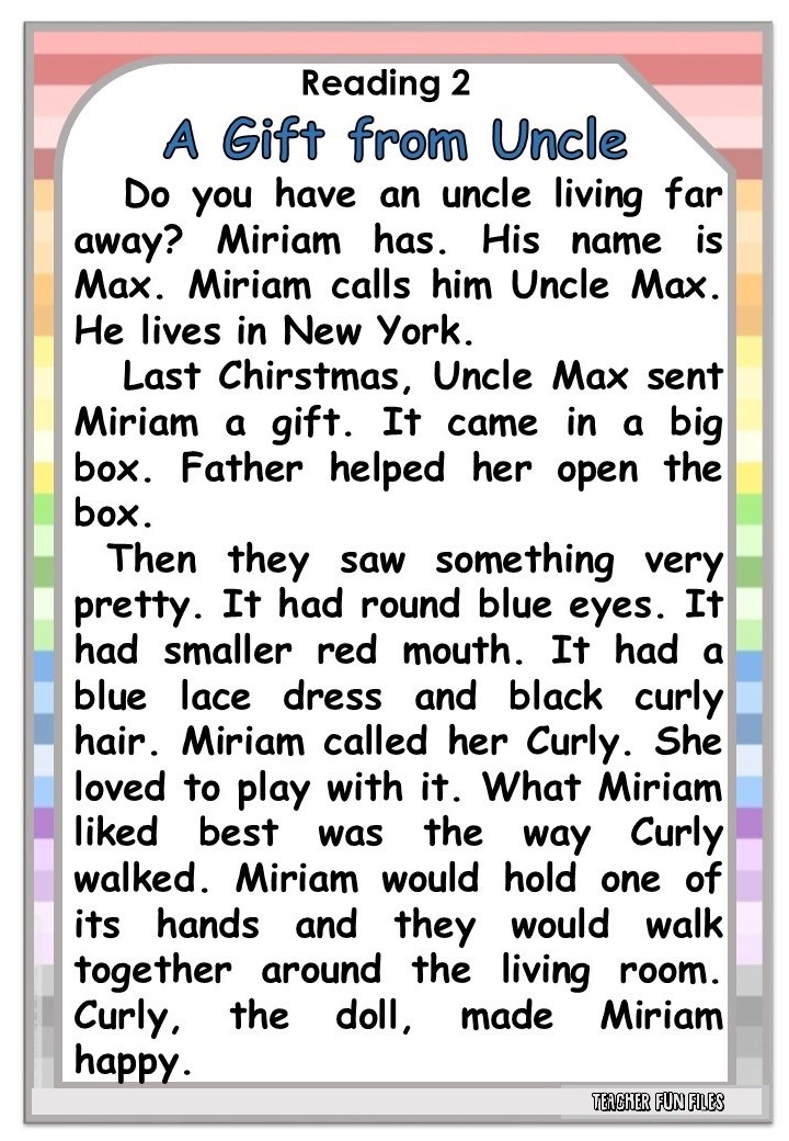 Teacher Fun Files: English Stories with Reading Comprehension Questions