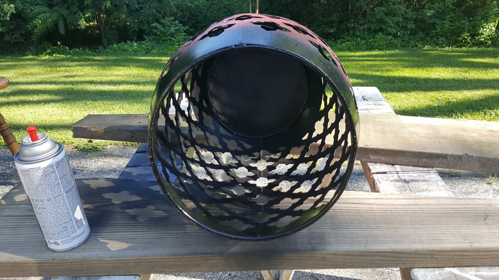 Gear Acres at Top of the Hill Prepping and Spray Painting Garden Stool