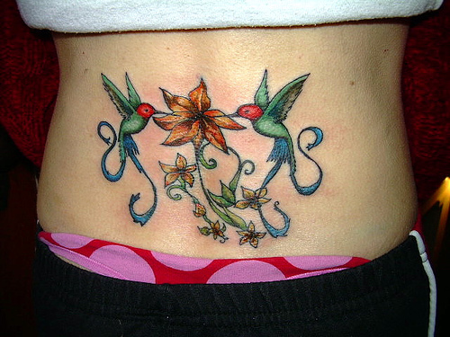 Hummingbird lower back tattoos beautiful