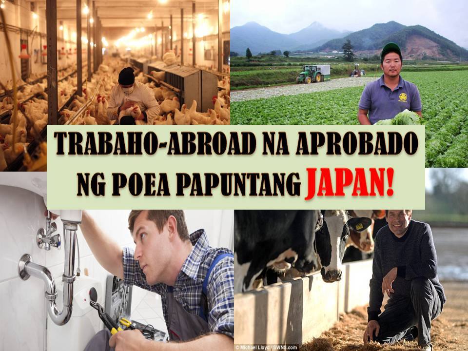 The following are jobs approved by POEA for deployment to Japan. Job applicants may contact the recruitment agency assigned to inquire for further information or to apply online for the job.  We are not affiliated to any of these recruitment agencies.   As per POEA, there should be no placement fee for domestic workers and seafarers. For jobs that are not exempted from placement fee, the placement fee should not exceed the one month equivalent of salary offered for the job. We encourage job applicant to report to POEA any violation of this rule.  Disclaimer: the license information of employment agency on this website might change without notice, please contact the POEA for the updated information.