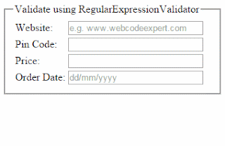 Validate using RegularExpressionValidator in Asp.Net