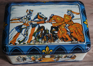 vintage tin box with knights