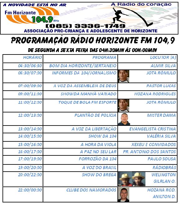 HORIZONTE FM 104,9 A RÁDIO DO CORAÇÃO PROGRAMAÇÃO 2011
