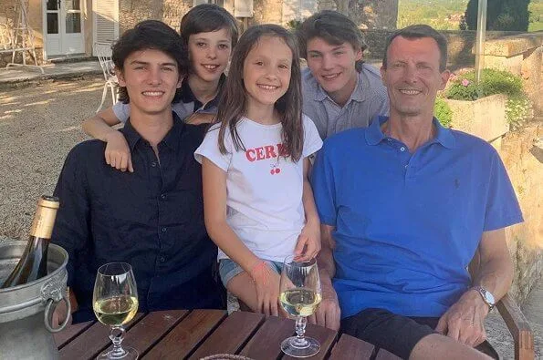 Prince Joachim, Princess Marie, Prince Nikolai, Prince Felix, Prince Henrik. Princess Athena wore Jacadi Girl slogan t-shirt