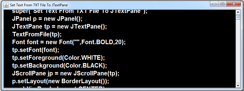 get the text from a text file and set it into a JTextPane
