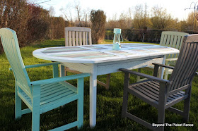 Fusion Mineral Paint, summer, patio set, garage sale find, upcycled, paint makeover, http://bec4-beyondthepicketfence.blogspot.com/2016/04/beachy-patio-table.html