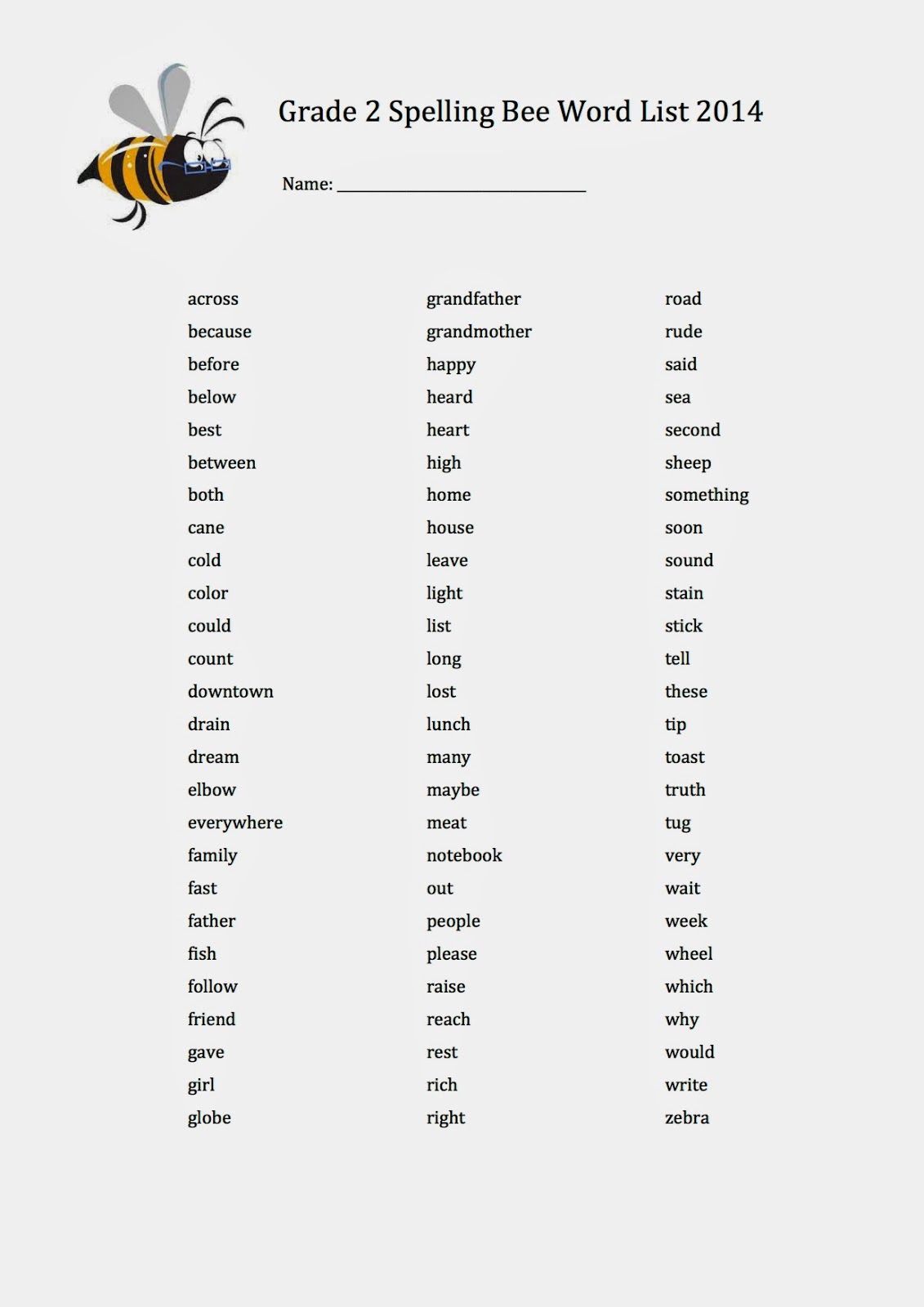 2nd Grade Spelling Bee Words