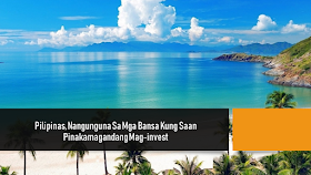 Philippines Named As No.1 Country To Invest In Latest U.S. News report revealed the 20 best countries where you can put your investments and expect excellent results. It highlighted four factors namely, the country's people, environment, relationships, and framework. These are the factors that propel both individuals and corporations to invest in a given country's natural resources, markets, technologies, or brands. Based on from the World Bank Group report and from surveys on over 21,000 people worldwide in about 80 different countries, U.S. News revealed the best countries to invest in for the year 2018. Focusing on the eight attributes: entrepreneurship, economic stability, favorable tax environment, innovation, skilled labor, technological expertise, dynamism, and corruption, the ranking below was made. Ads Sponsored Links Chile is at #20 with a total GDP of $247 billion and growth of 1.6%. France is at #19 with total GDP of $2.5 trillion with 1.2% growth. Considering the high inflation rate, the Philippines emerges as the best country to invest in according to the survey results and the data from the World Bank. Filed under the category of U.S. News, best countries, investments , World Bank Group , surveys ,entrepreneurship, economic stability, favorable tax environment, innovation, skilled labor, technological expertise, dynamism, and corruption