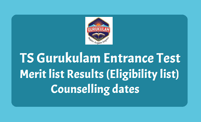 TS Gurukulam Entrance Test 2019 Merit list Results / Eligibility list - Counselling dates TS Gurukulam Entrance Test Merit list Results, Counselling dates