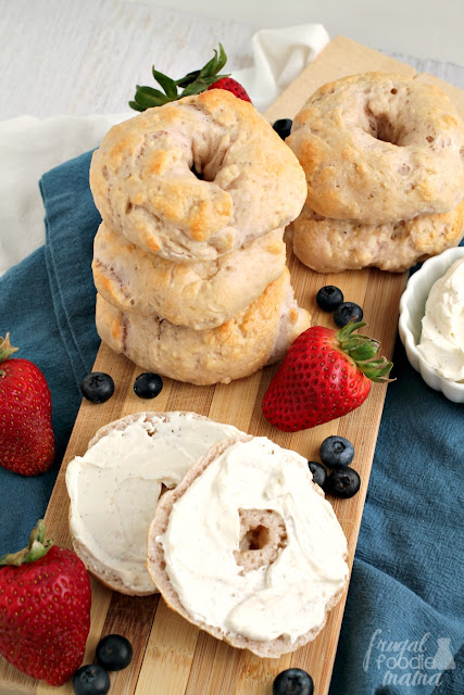You only need 2 ingredients & about 40 minutes to bake up a batch of these easy to make, protein-packed Mixed Berry Greek Yogurt Bagels.