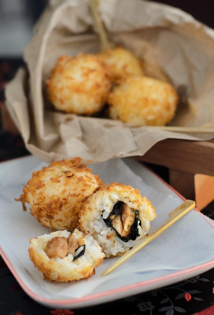 Fried teriyaki chicken sushi balls