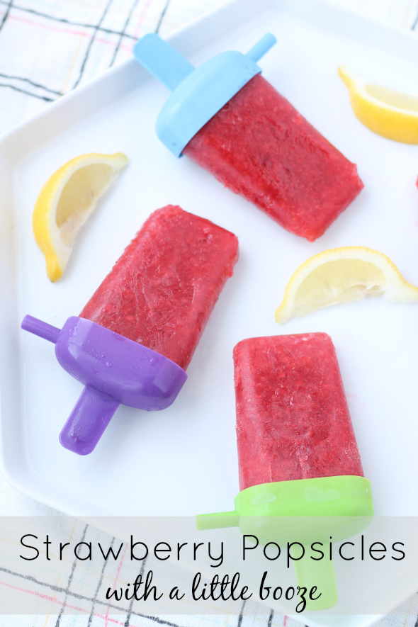 Strawberry Popsicles with a Little Booze