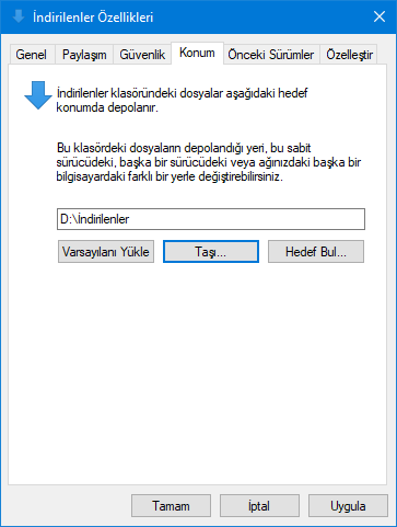 Windows 10' da indirilenler klasörünün başka bir sürücüye nasıl taşınır 5 Image%2B6