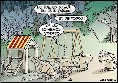 No puedes jugar en este parque, es de todos, ya no, lo hemos votado No puedes jugar en este parque, es de todos, ya no, lo hemos votado