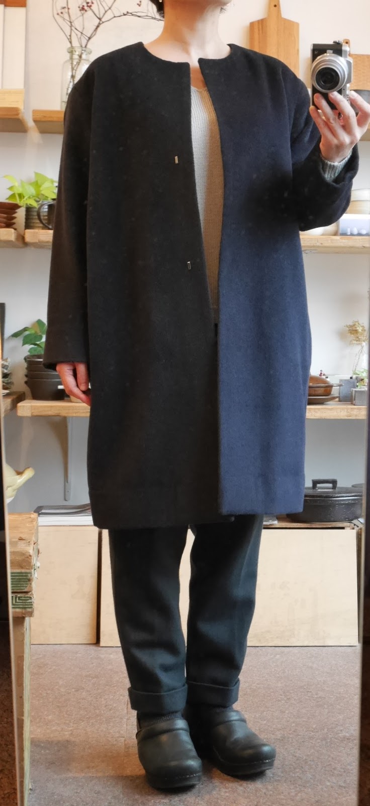 evam eva ウールアンゴラ ノーカラーコート 1 チャコール evam eva（エヴァムエヴァ） *アンゴラウールローブコート*1