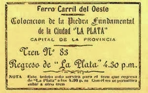 Boleto de tren fundacional de la ciudad de La Plata 19 de Noviembre de 1882