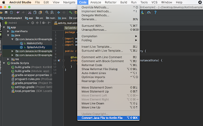 Android Studio 3.0에서 Java 코드를 Kotlin으로 변환하는 방법