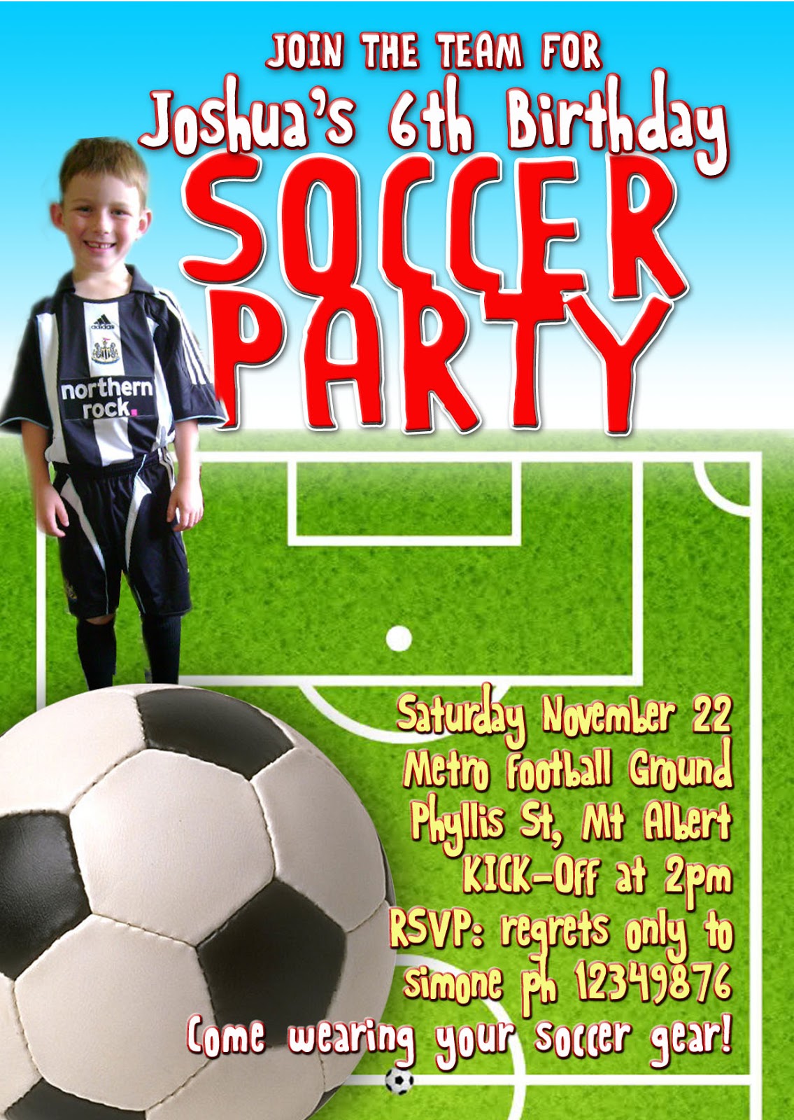 FREE Kids Party Invitations Soccer Party Invitation