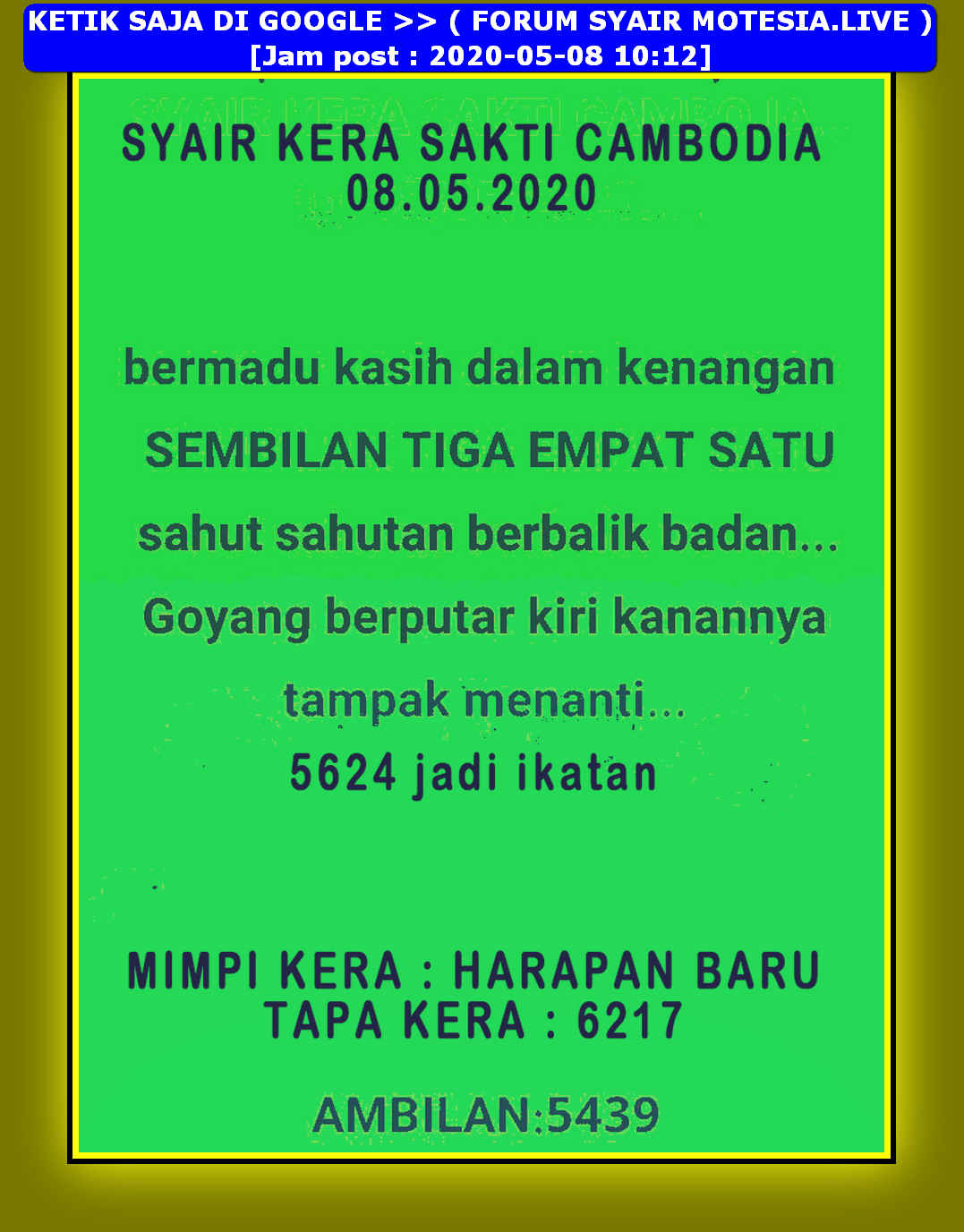 Prediksi Syair Sydney 8 Mei 2020 – Live Syair TOTO