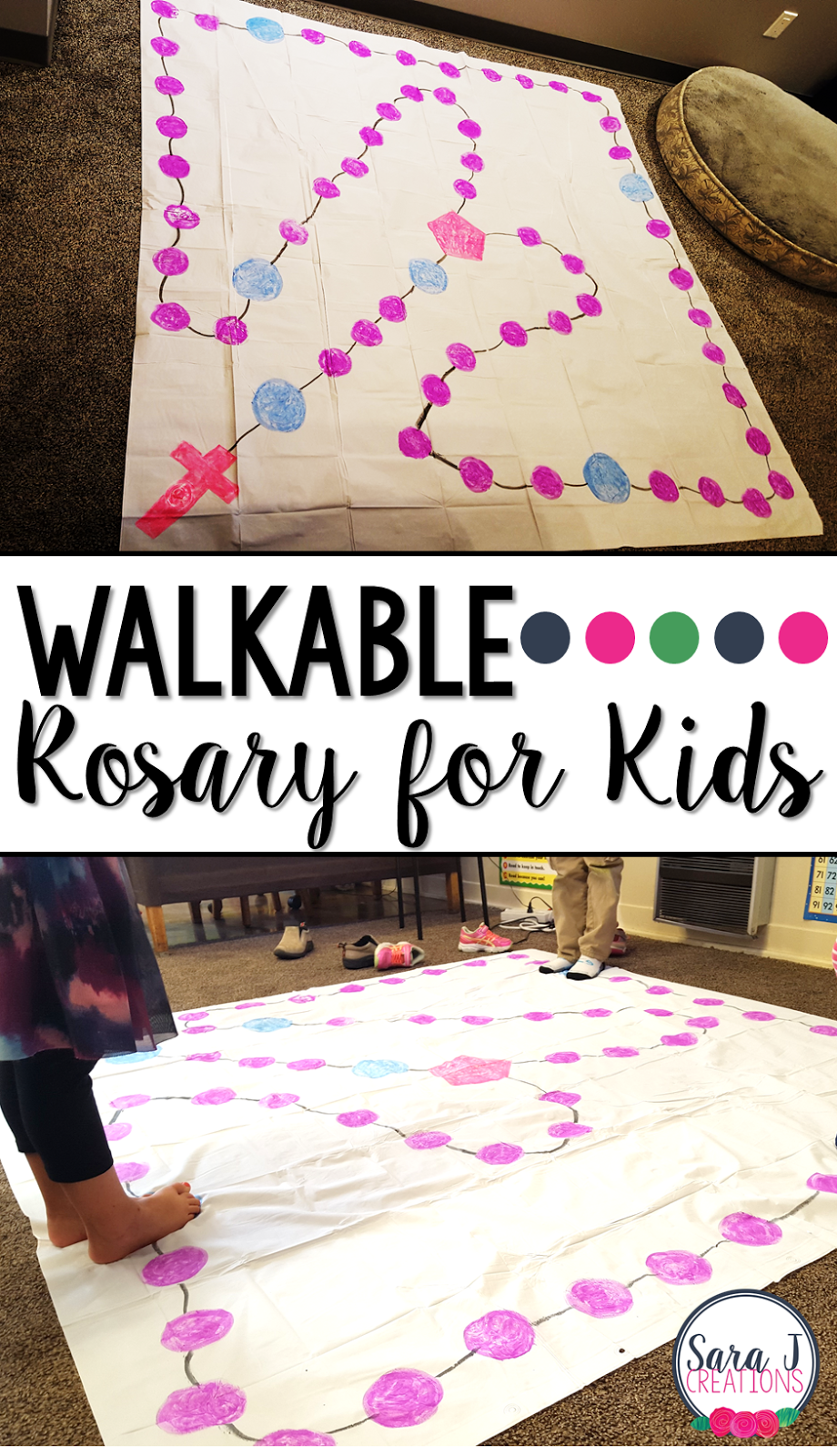 DIY Walkable Rosary for Children to help kids learn to pray
