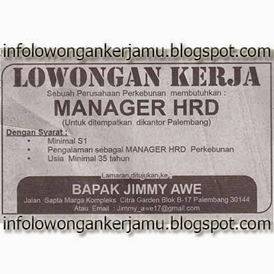 Lowongan Hrd Manager