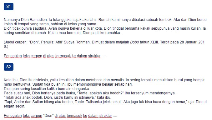 Contoh Soal Struktur Teks Cerita Pendek