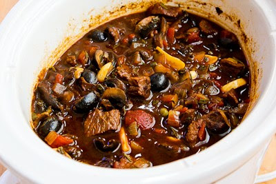 Slow Cooker Mediterranean Beef Stew with Rosemary and Balsamic Vinegar (Low-Carb, Gluten-Free, Paleo) found on KalynsKitchen.com