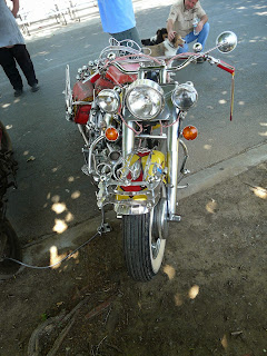 Heavily embellished Harley Panhead Motorcycle front view 