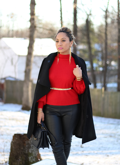 chic red and black winter outfit 